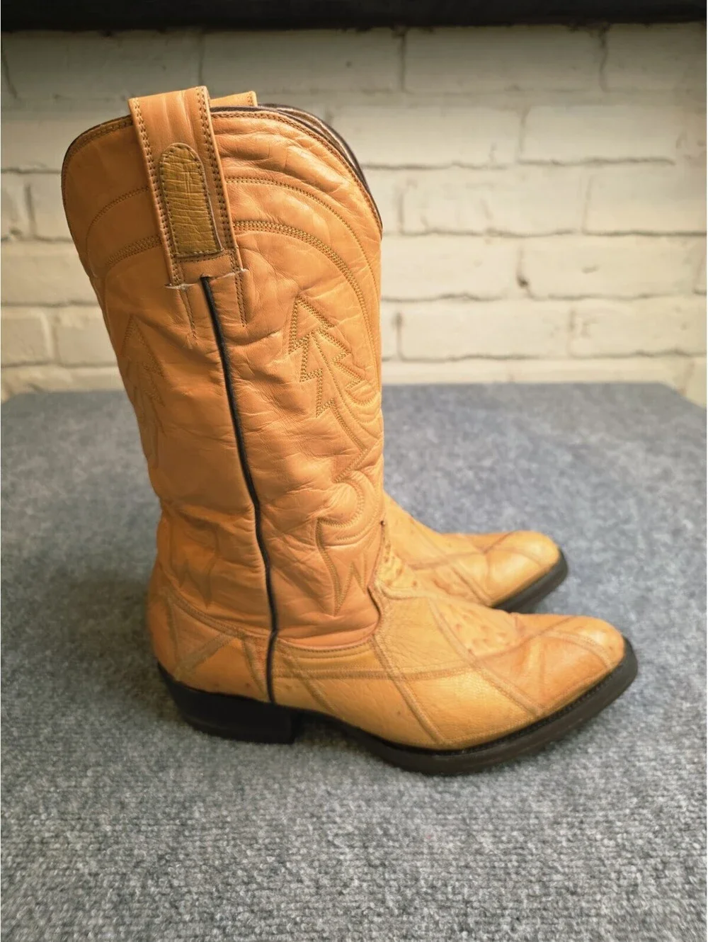 Vtg Rare Bull Rider Full Quill Ostrich Cowboy Boots Men's 9.5 E Exotic Yellow